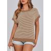 imagePRETTYGARDEN Womens Short Sleeve Sweater Spring Summer 2025 Round Neck Striped Pullover Cap Sleeve Knit Sweater Vest TopsDark Khaki