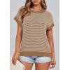 imagePRETTYGARDEN Womens Short Sleeve Sweater Spring Summer 2025 Round Neck Striped Pullover Cap Sleeve Knit Sweater Vest TopsDark Khaki