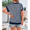 imagePRETTYGARDEN Womens Short Sleeve Sweater Spring Summer 2025 Round Neck Striped Pullover Cap Sleeve Knit Sweater Vest TopsNavy