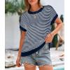 imagePRETTYGARDEN Womens Short Sleeve Sweater Spring Summer 2025 Round Neck Striped Pullover Cap Sleeve Knit Sweater Vest TopsNavy