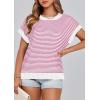 imagePRETTYGARDEN Womens Short Sleeve Sweater Spring Summer 2025 Round Neck Striped Pullover Cap Sleeve Knit Sweater Vest TopsRose Red
