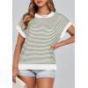 imagePRETTYGARDEN Womens Short Sleeve Sweater Spring Summer 2025 Round Neck Striped Pullover Cap Sleeve Knit Sweater Vest TopsStriped White Army Green