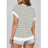 imagePRETTYGARDEN Womens Short Sleeve Sweater Spring Summer 2025 Round Neck Striped Pullover Cap Sleeve Knit Sweater Vest TopsStriped White Army Green
