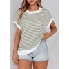 imagePRETTYGARDEN Womens Short Sleeve Sweater Spring Summer 2025 Round Neck Striped Pullover Cap Sleeve Knit Sweater Vest TopsStriped White Army Green