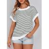imagePRETTYGARDEN Womens Short Sleeve Sweater Spring Summer 2025 Round Neck Striped Pullover Cap Sleeve Knit Sweater Vest TopsStriped White Dark Green