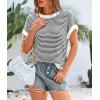 imagePRETTYGARDEN Womens Short Sleeve Sweater Spring Summer 2025 Round Neck Striped Pullover Cap Sleeve Knit Sweater Vest TopsWhite