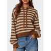 imagePRETTYGARDEN Womens Striped Sweaters 2025 Fall Pullover Hoodies Y2K Casual Long Sleeve Tops Winter Fashion ClothingStriped Apricot Coffee
