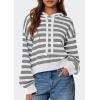 imagePRETTYGARDEN Womens Striped Sweaters 2025 Fall Pullover Hoodies Y2K Casual Long Sleeve Tops Winter Fashion ClothingStriped Grey White