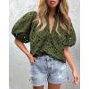 imagePRETTYGARDEN Womens Summer Tops 2025 Dressy Casual Short Sleeve V Neck Buttons Hollow Out Lace Embroidered Blouses ShirtsArmy Green