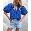 imagePRETTYGARDEN Womens Summer Tops 2025 Dressy Casual Short Sleeve V Neck Buttons Hollow Out Lace Embroidered Blouses ShirtsBlue