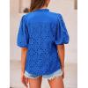 imagePRETTYGARDEN Womens Summer Tops 2025 Dressy Casual Short Sleeve V Neck Buttons Hollow Out Lace Embroidered Blouses ShirtsBlue