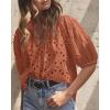 imagePRETTYGARDEN Womens Summer Tops 2025 Dressy Casual Short Sleeve V Neck Buttons Hollow Out Lace Embroidered Blouses ShirtsBrick Red