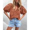 imagePRETTYGARDEN Womens Summer Tops 2025 Dressy Casual Short Sleeve V Neck Buttons Hollow Out Lace Embroidered Blouses ShirtsBrick Red