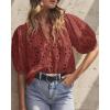 imagePRETTYGARDEN Womens Summer Tops 2025 Dressy Casual Short Sleeve V Neck Buttons Hollow Out Lace Embroidered Blouses ShirtsBrown Red
