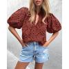 imagePRETTYGARDEN Womens Summer Tops 2025 Dressy Casual Short Sleeve V Neck Buttons Hollow Out Lace Embroidered Blouses ShirtsBrown Red