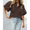 imagePRETTYGARDEN Womens Summer Tops 2025 Dressy Casual Short Sleeve V Neck Buttons Hollow Out Lace Embroidered Blouses ShirtsCoffee