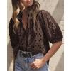 imagePRETTYGARDEN Womens Summer Tops 2025 Dressy Casual Short Sleeve V Neck Buttons Hollow Out Lace Embroidered Blouses ShirtsCoffee