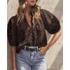 imagePRETTYGARDEN Womens Summer Tops 2025 Dressy Casual Short Sleeve V Neck Buttons Hollow Out Lace Embroidered Blouses ShirtsCoffee