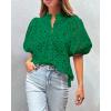 imagePRETTYGARDEN Womens Summer Tops 2025 Dressy Casual Short Sleeve V Neck Buttons Hollow Out Lace Embroidered Blouses ShirtsDark Green