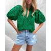 imagePRETTYGARDEN Womens Summer Tops 2025 Dressy Casual Short Sleeve V Neck Buttons Hollow Out Lace Embroidered Blouses ShirtsDark Green
