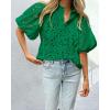 imagePRETTYGARDEN Womens Summer Tops 2025 Dressy Casual Short Sleeve V Neck Buttons Hollow Out Lace Embroidered Blouses ShirtsDark Green