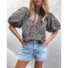 imagePRETTYGARDEN Womens Summer Tops 2025 Dressy Casual Short Sleeve V Neck Buttons Hollow Out Lace Embroidered Blouses ShirtsDark Grey