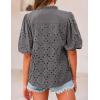 imagePRETTYGARDEN Womens Summer Tops 2025 Dressy Casual Short Sleeve V Neck Buttons Hollow Out Lace Embroidered Blouses ShirtsDark Grey