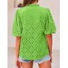 imagePRETTYGARDEN Womens Summer Tops 2025 Dressy Casual Short Sleeve V Neck Buttons Hollow Out Lace Embroidered Blouses ShirtsGrass Green