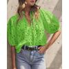 imagePRETTYGARDEN Womens Summer Tops 2025 Dressy Casual Short Sleeve V Neck Buttons Hollow Out Lace Embroidered Blouses ShirtsGrass Green
