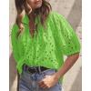 imagePRETTYGARDEN Womens Summer Tops 2025 Dressy Casual Short Sleeve V Neck Buttons Hollow Out Lace Embroidered Blouses ShirtsGrass Green
