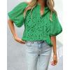 imagePRETTYGARDEN Womens Summer Tops 2025 Dressy Casual Short Sleeve V Neck Buttons Hollow Out Lace Embroidered Blouses ShirtsGreen