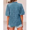 imagePRETTYGARDEN Womens Summer Tops 2025 Dressy Casual Short Sleeve V Neck Buttons Hollow Out Lace Embroidered Blouses ShirtsGrey Blue