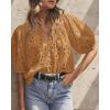 imagePRETTYGARDEN Womens Summer Tops 2025 Dressy Casual Short Sleeve V Neck Buttons Hollow Out Lace Embroidered Blouses ShirtsKhaki