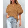 imagePRETTYGARDEN Womens Summer Tops 2025 Dressy Casual Short Sleeve V Neck Buttons Hollow Out Lace Embroidered Blouses ShirtsKhaki
