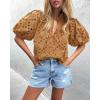 imagePRETTYGARDEN Womens Summer Tops 2025 Dressy Casual Short Sleeve V Neck Buttons Hollow Out Lace Embroidered Blouses ShirtsKhaki
