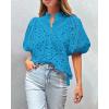imagePRETTYGARDEN Womens Summer Tops 2025 Dressy Casual Short Sleeve V Neck Buttons Hollow Out Lace Embroidered Blouses ShirtsLake Blue