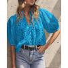 imagePRETTYGARDEN Womens Summer Tops 2025 Dressy Casual Short Sleeve V Neck Buttons Hollow Out Lace Embroidered Blouses ShirtsLake Blue