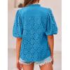 imagePRETTYGARDEN Womens Summer Tops 2025 Dressy Casual Short Sleeve V Neck Buttons Hollow Out Lace Embroidered Blouses ShirtsLake Blue