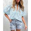imagePRETTYGARDEN Womens Summer Tops 2025 Dressy Casual Short Sleeve V Neck Buttons Hollow Out Lace Embroidered Blouses ShirtsLight Blue