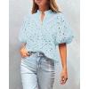 imagePRETTYGARDEN Womens Summer Tops 2025 Dressy Casual Short Sleeve V Neck Buttons Hollow Out Lace Embroidered Blouses ShirtsLight Blue
