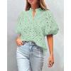 imagePRETTYGARDEN Womens Summer Tops 2025 Dressy Casual Short Sleeve V Neck Buttons Hollow Out Lace Embroidered Blouses ShirtsLight Green