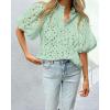 imagePRETTYGARDEN Womens Summer Tops 2025 Dressy Casual Short Sleeve V Neck Buttons Hollow Out Lace Embroidered Blouses ShirtsLight Green