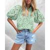 imagePRETTYGARDEN Womens Summer Tops 2025 Dressy Casual Short Sleeve V Neck Buttons Hollow Out Lace Embroidered Blouses ShirtsLight Green