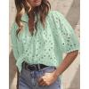 imagePRETTYGARDEN Womens Summer Tops 2025 Dressy Casual Short Sleeve V Neck Buttons Hollow Out Lace Embroidered Blouses ShirtsLight Green