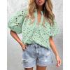 imagePRETTYGARDEN Womens Summer Tops 2025 Dressy Casual Short Sleeve V Neck Buttons Hollow Out Lace Embroidered Blouses ShirtsLight Green