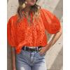 imagePRETTYGARDEN Womens Summer Tops 2025 Dressy Casual Short Sleeve V Neck Buttons Hollow Out Lace Embroidered Blouses ShirtsOrange