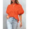 imagePRETTYGARDEN Womens Summer Tops 2025 Dressy Casual Short Sleeve V Neck Buttons Hollow Out Lace Embroidered Blouses ShirtsOrange