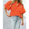 imagePRETTYGARDEN Womens Summer Tops 2025 Dressy Casual Short Sleeve V Neck Buttons Hollow Out Lace Embroidered Blouses ShirtsOrange
