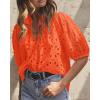 imagePRETTYGARDEN Womens Summer Tops 2025 Dressy Casual Short Sleeve V Neck Buttons Hollow Out Lace Embroidered Blouses ShirtsOrange