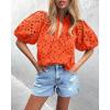 imagePRETTYGARDEN Womens Summer Tops 2025 Dressy Casual Short Sleeve V Neck Buttons Hollow Out Lace Embroidered Blouses ShirtsOrange